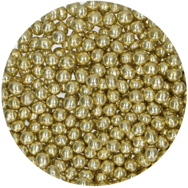 Perle galben metalic din ciocolată pentru decor, 60g