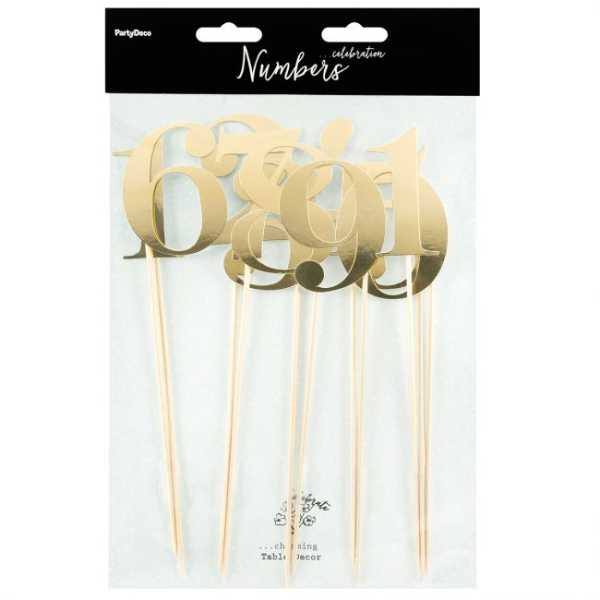 PartyDeco Topper pentru tort numere  de la 1 - 10 aurie