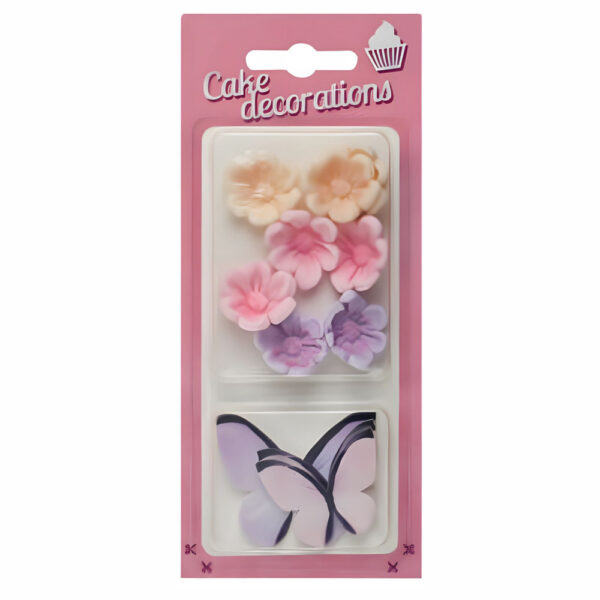 Decorațiune pentru tort, 8 flori și 5 fluturi Pastel