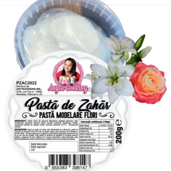 Pastă de zahăr pentru modelare flori, PREMIUM, Alb, 200g, Anyta Cooking