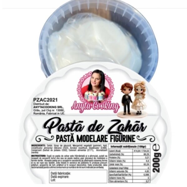 Pastă de zahăr pentru modelare figurine, PREMIUM, Alb, 200g, Anyta Cooking