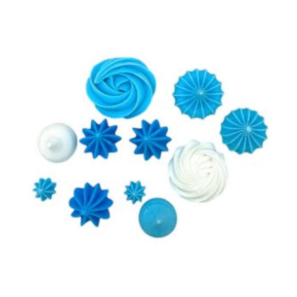 Decorațiune comestibilă din zahăr – Mini bezele asortate, alb și albastru - 11 buc