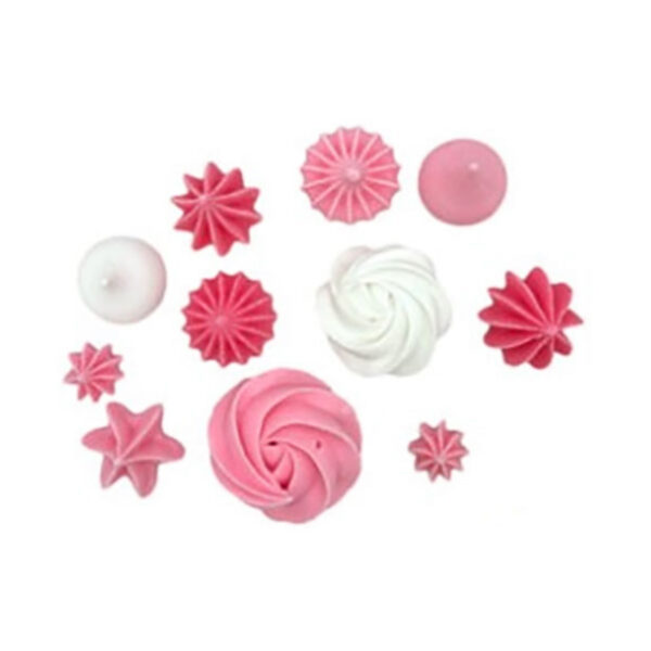 Decorațiune comestibilă din zahăr – Mini bezele asortate, alb și roz - 11 buc