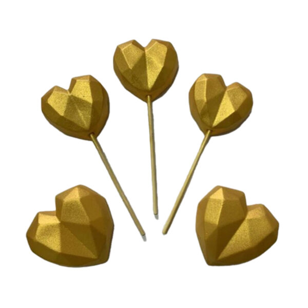 Decorațiuni comestibile din zahăr/topper - Set inimi aurii diamantate- Premium – 5buc
