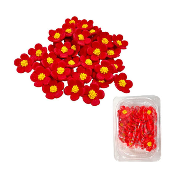 Decorațiuni comestibile din zahăr – Set “Flori de primăvară roșii”  – 36buc.
