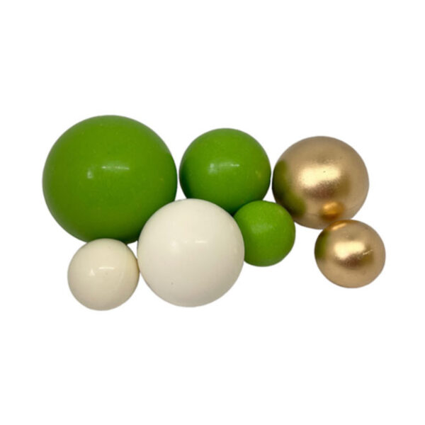 Set sfere ciocolată, verde + alb + auriu, 7buc
